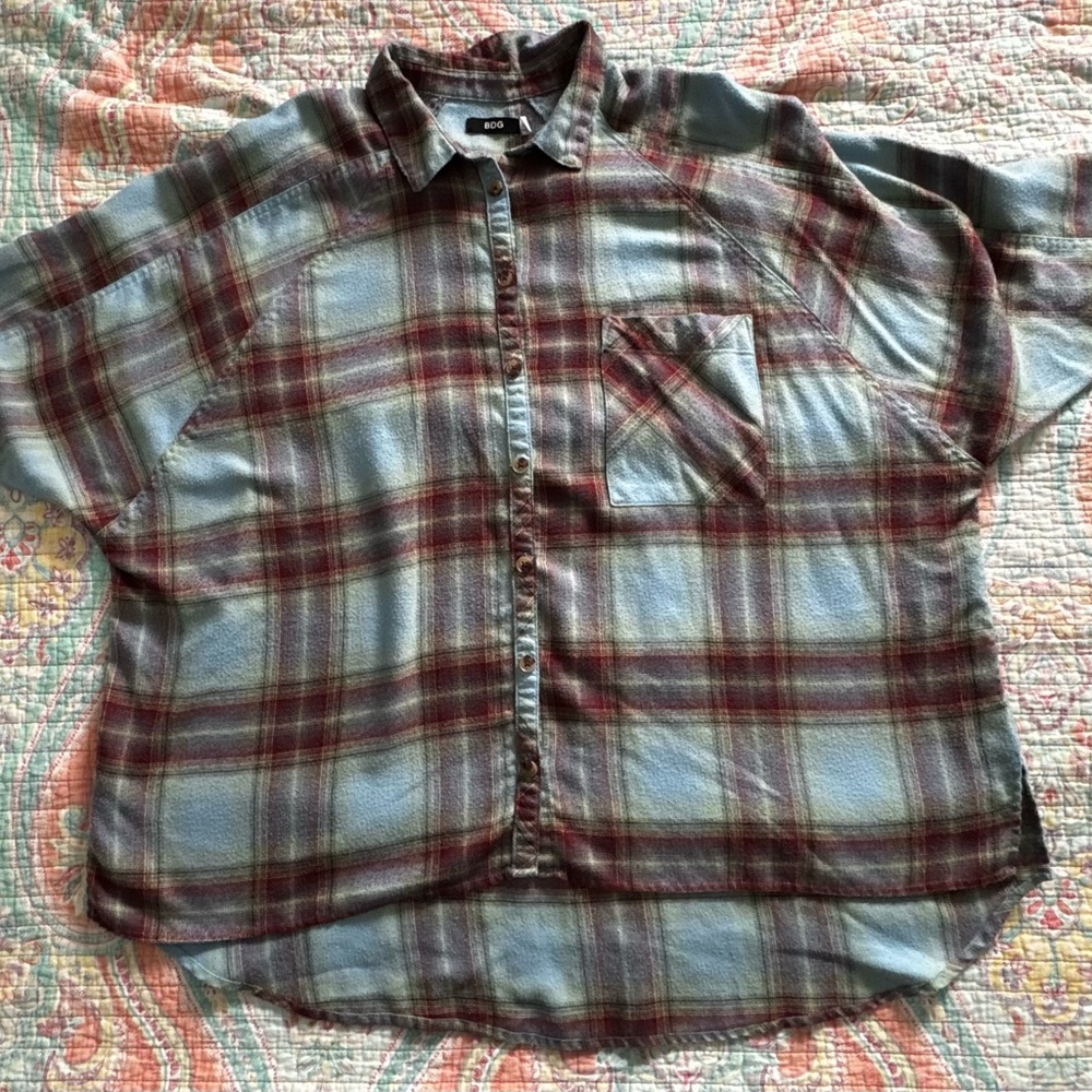 BDG Oversized Plaid Button Down Shirt Grunge Flannel L - Picture 5 of 6